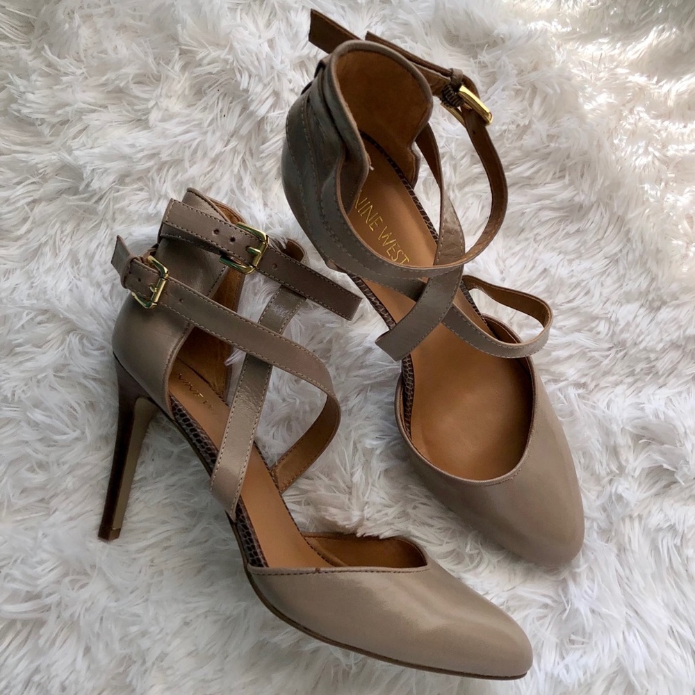 Nine West Taupe Strappy Brennano Heels